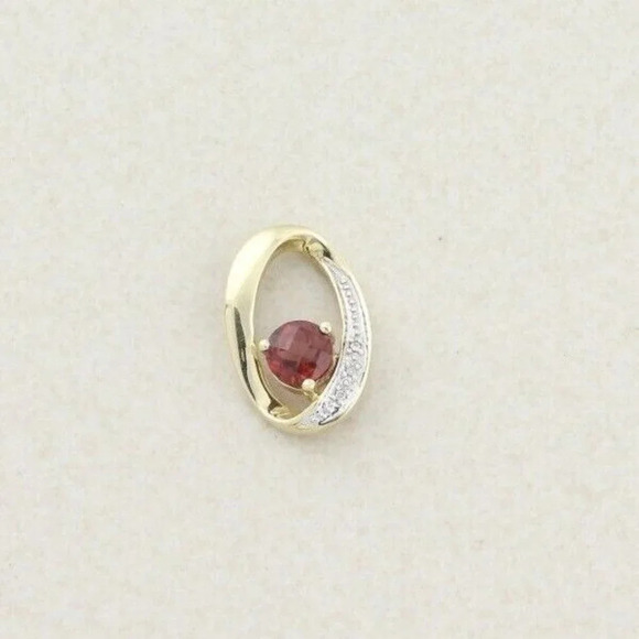 Pendant Only 10K Yellow Gold Natural Garnet and Diamond Pendant - Picture 1 of 6